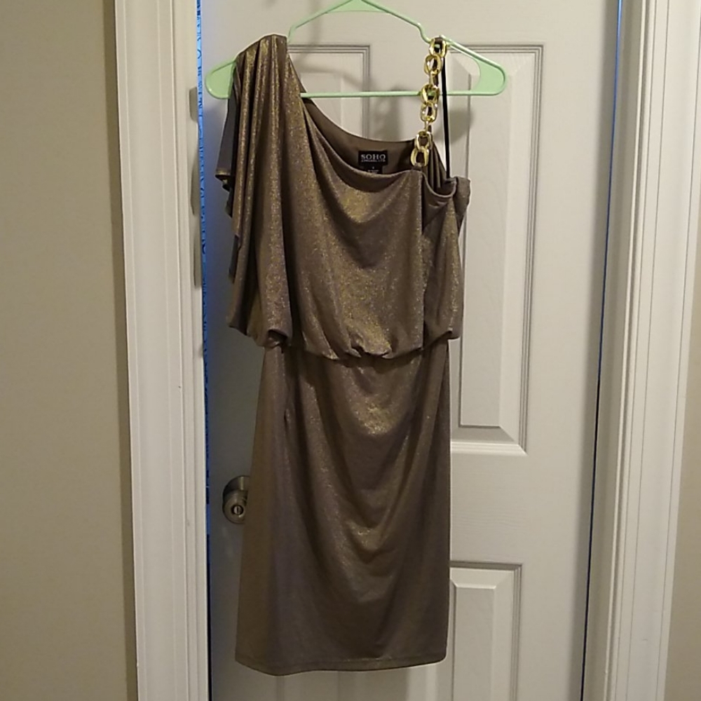One shoulder gold shimmer dress